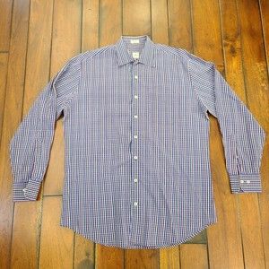 PETER MILLAR Button Up Long Sleeve Shirt Purple Plaid 100% Cotton Men's Size L